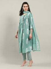 Printed Cotton Blend Kurta With Pants & Dupatta