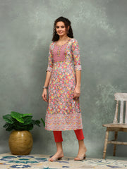 Yoke Embroidered Cotton Blend Kurta