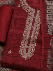 Embroidered Art Silk Unstitched Suit With Dupatta