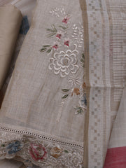 Embroidered Chanderi Unstitched Suit With Dupatta