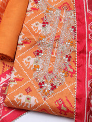 Patola Printed Tussar Unstitched Suit With Dupatta
