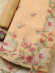 Embroidered Chanderi Unstitched Suit With Pant & Dupatta