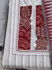 Patch Neck Cotton Blend Unstitched Suit With Dupatta