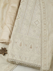 Embroidered Chanderi Unstitched Suit With Pant & Dupatta