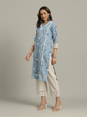 Floral Printed Cotton Blend Kurta With Pants