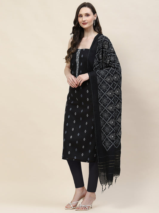 Woven Chanderi Embroidery Cotton Unstitched Suit Piece With Dupatta