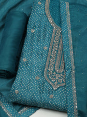 Embroidered Art Silk Unstitched Suit With Dupatta