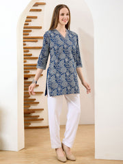 Neck Embroidered Denim Kurta