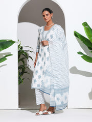 Printed Cotton Blend Kurta With Pant & Dupatta