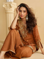 Embroidered Chinon Suit With Pant & Dupatta