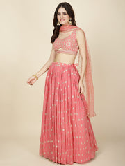 Sequin Embroidery Georgette Choli With Lehenga & Dupatta