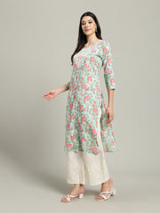 Printed Cotton Blend Kurta With Palazzo