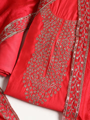 Neck Embroidered Chanderi Unstitched Suit With Dupatta