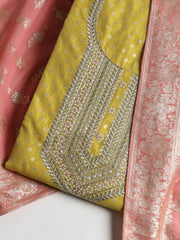 Embroidered Chanderi Unstitched Suit With Dupatta