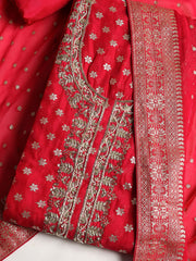 Neck Embroidered Georgette Unstitched Suit With Dupatta