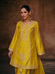 Resham Sequin Work Chinnon Kurti With Dhoti & Dupatta