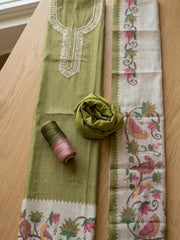 Embroidered Chanderi Unstitched Suit With Pant & Dupatta