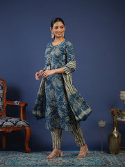Printed Cotton Kurta With Pant & Dupatta