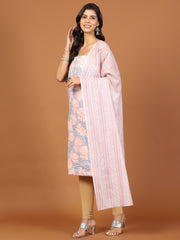 Neck Patti Printed Cotton Blend Unstitched Suit With Dupatta