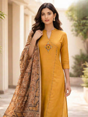 Printed Cotton Blend Kurta With Pant & Dupatta