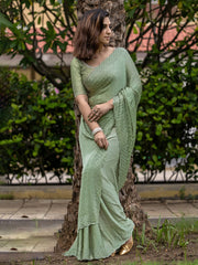 Embroidered Chinon Saree