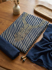 Printed Cotton Blend Unstitched Suit With Pant & Dupatta