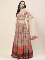Printed Georgette Choli With Lehenga & Dupatta