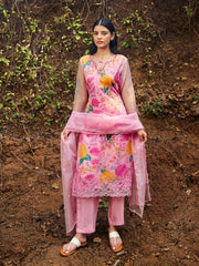 Printed Organza Kurta With Pant & Dupatta