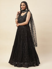 Sequence Embroidered Georgette Anarkali Kurta With Pants & Dupatta