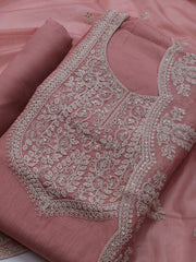 Neck Embroidered Chanderi Unstitched Suit With Dupatta