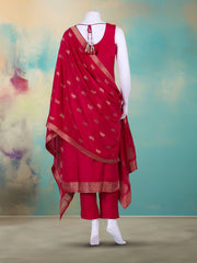 Embroidered Banarasi Rani Suit With Pant & Dupatta