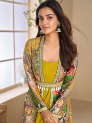 Georgette Embroidered With Printed Jacket With Gown