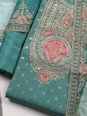 Neck Embroidered Chanderi Unstitched Suit With Dupatta