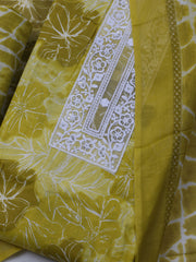 Patch Neck Cotton Blend Unstitched Suit With Dupatta