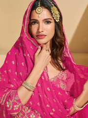 Embroidered Georgette Kurti With Skirt & Dupatta