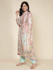 Printed Muslin Blend Kurta With Pants & Dupatta