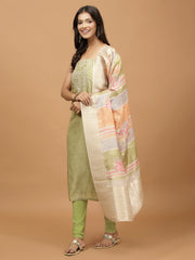 Neck Embroidered Chanderi Unstitched Suit Piece With Dupatta