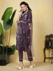 Resham Booti Muslin Kurta With Pants & Dupatta