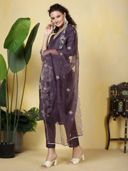 Resham Booti Muslin Kurta With Pants & Dupatta