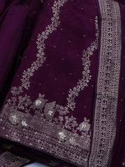 Embroidered Art Silk Unstitched Suit With Dupatta