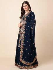 All Over Embroidered Georgette Choli With Lehenga & Dupatta