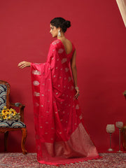 Woven Design Art Silk Hot Pink Saree