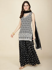 Zari Jaal Embroidered Georgette Kurta With Garara & Dupatta