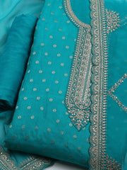 Neck Embroidered Chanderi Unstitched Suit With Dupatta