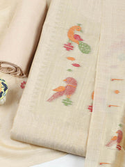 Embroidered Chanderi Unstitched Suit With Pant & Dupatta