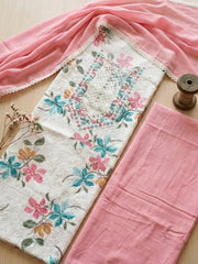Embroidered Cotton Blend Unstitched Suit With Pant & Dupatta
