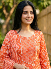 Printed Cotton Blend Suit With Pant & Dupatta