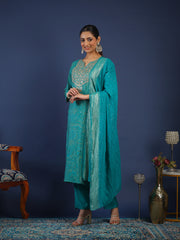 Printed Chanderi Kurta With Pant & Dupatta