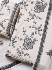 Embroidered Cotton Blend Unstitched Suit With Pant & Dupatta