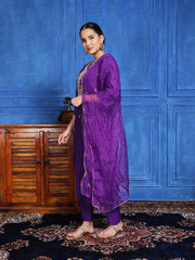 Printed Cotton Blend Kurta With Pants & Dupatta